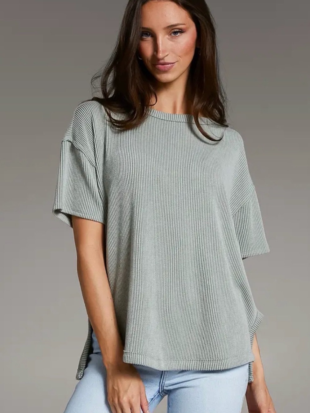 BKE Buckle Relaxed Ribbed Top ~ Size Large